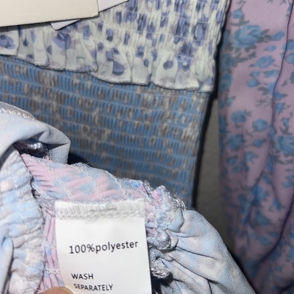 70/21 Floral Tiered Boho Ruffled Hem Mini Dress Size XS In Blue Pink - Picture 11 of 13